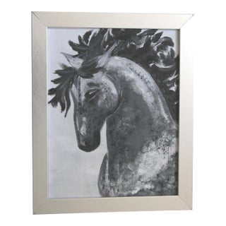 Horse Portrait Black & White Minimalism Expressionism Original Oil Painting Cleo Plowden For Sale