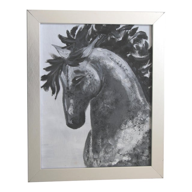 Horse Portrait Black & White Minimalism Expressionism Original Oil Painting Cleo Plowden For Sale