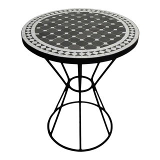 Outdoor Black & White Mosaic Bistro Table For Sale