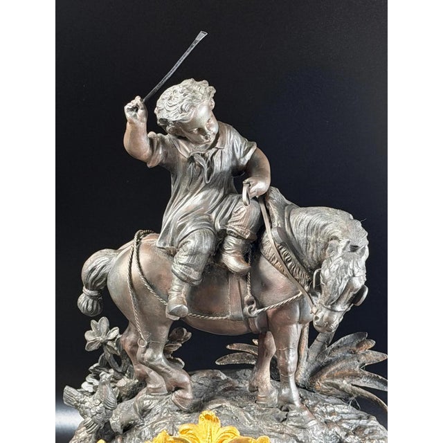 French Gilt-Bronze and Patinated Bronze Figural Mantel Clock with Equestrian Boy from Les Japy Fils, 1850s For Sale - Image 10 of 18