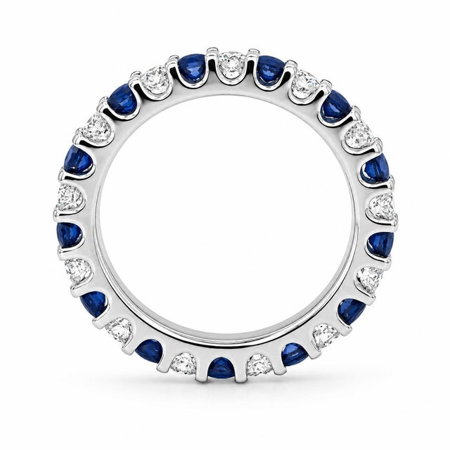Contemporary 14k White Gold Ring Sapphires Eternity Band, Size 6 For Sale - Image 3 of 3
