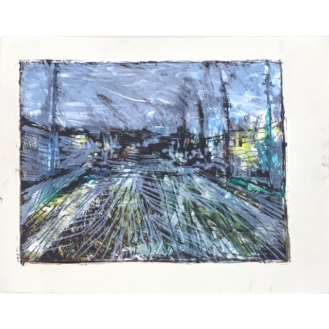 Abstract Expressionist Rue de Paris Original transfer Monotype painting by California artist Heather Speck (American 20th...