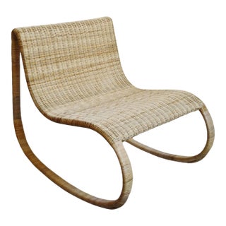 Coastal Contemporary Raw Rattan Rocking Chair For Sale
