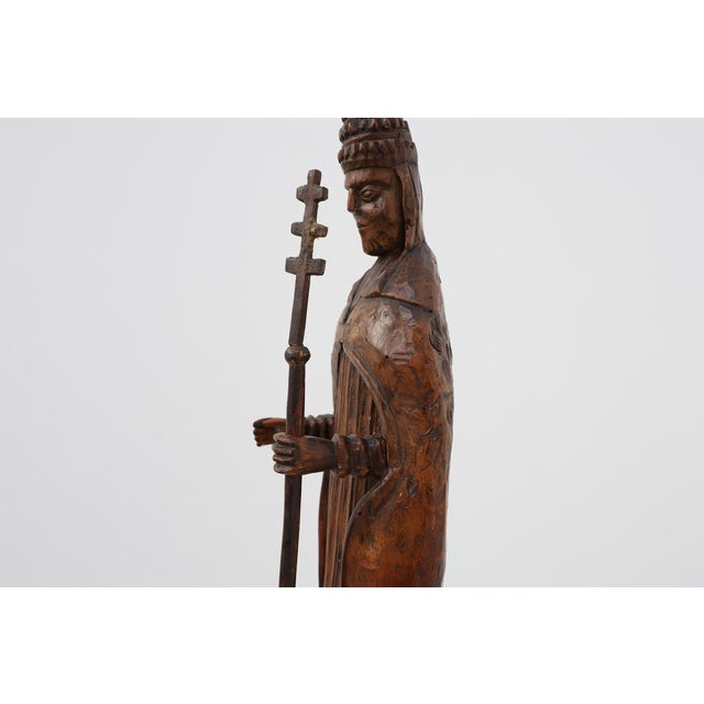 Wood 18th Century Carved Wooden Sint-Cornelius Figure with Papal Tiara and Triple Cross Staff, 1800s For Sale - Image 7 of 18