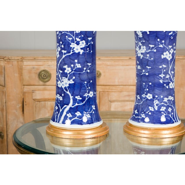 Mid 20th Century Mid Century Modern Porcelain Blue and White Table Lamps with Blooming Trees, a Pair For Sale - Image 11 of 12