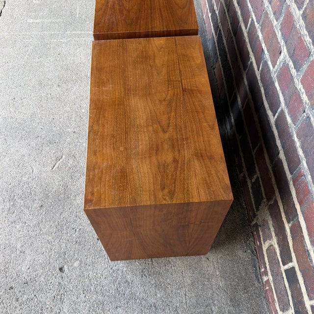 Pair of American of Martinsville Wonderwood Walnut & Cane Nightstands For Sale In Cleveland - Image 6 of 12