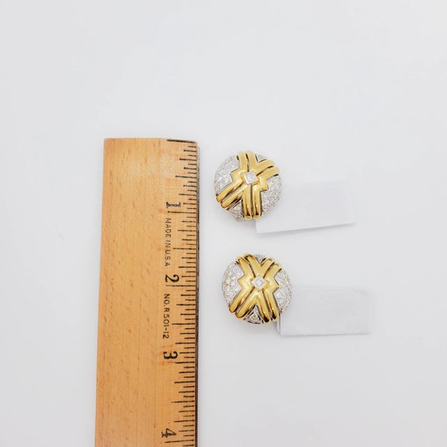 Contemporary White Diamond Earring Clips in 18k Two Tone Gold - A Pair For Sale - Image 3 of 7