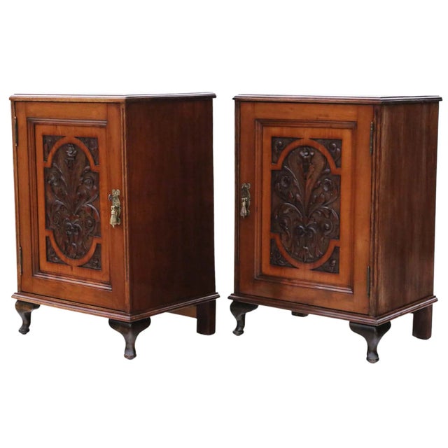 Antique Carved Walnut Bedside Tables, 1890s, Set of 2 For Sale - Image 3 of 10