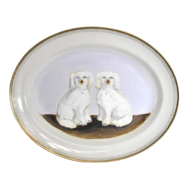 Terrence & Tess the White Staffordshire Spaniels Portrait by Susannah Carson For Sale