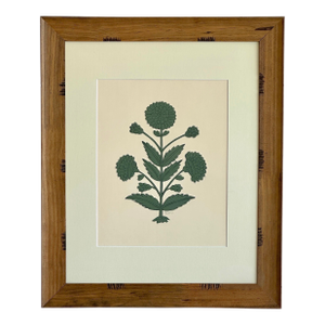Hand-Painted Jaipuri Green Floral Motif Painting in a Pinewood Frame