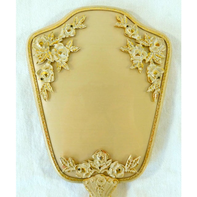 Metal Vintage Victorian Gold Metallic Rose Floral Brush & Handheld Mirror Vanity Set For Sale - Image 7 of 10