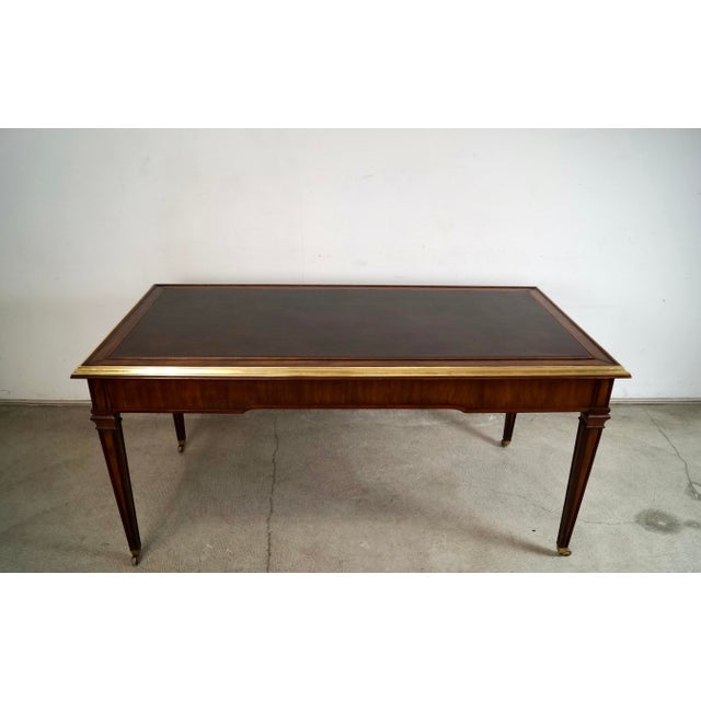 Sligh-Lowry Furniture Co. 1960’s Hollywood Regency Leather & Brass Trim Writing Desk by Sligh Furniture For Sale - Image 4 of 12