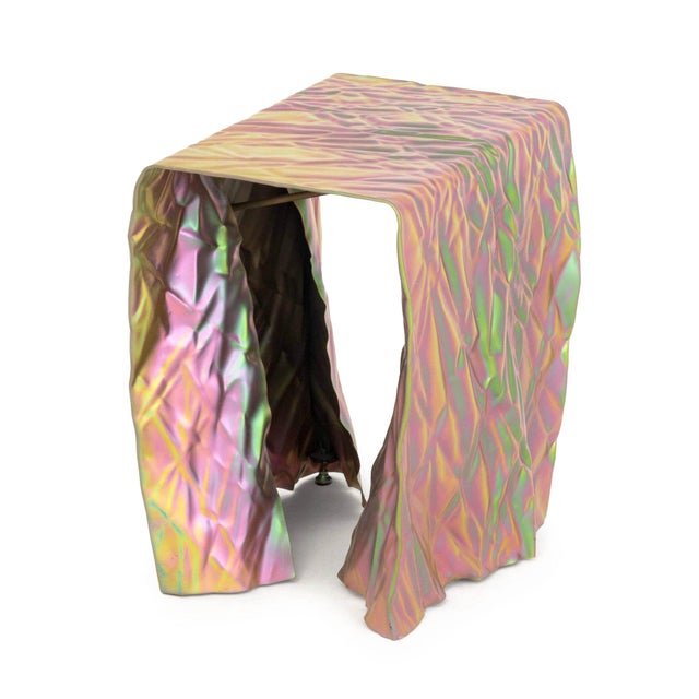 Metal Christopher Prinz "Wrinkled Stool" Side Table For Sale - Image 7 of 7