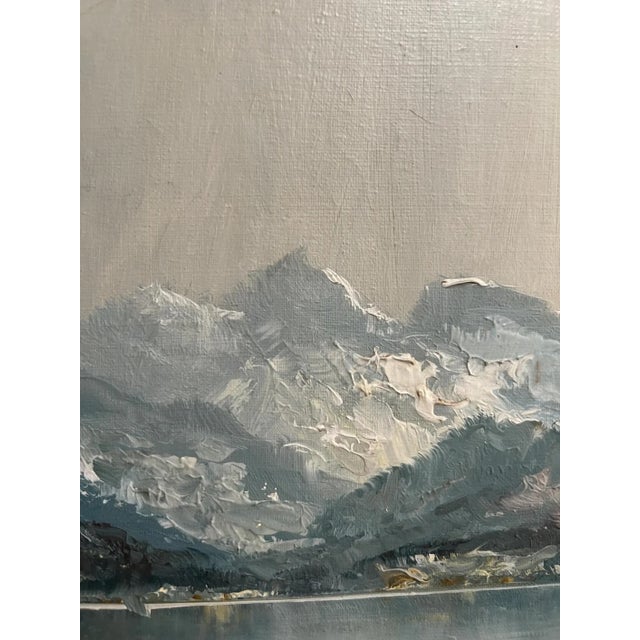 Traditional Vintage Oil Painting: Mountain Lake Scene in Gilded Frame For Sale - Image 3 of 8