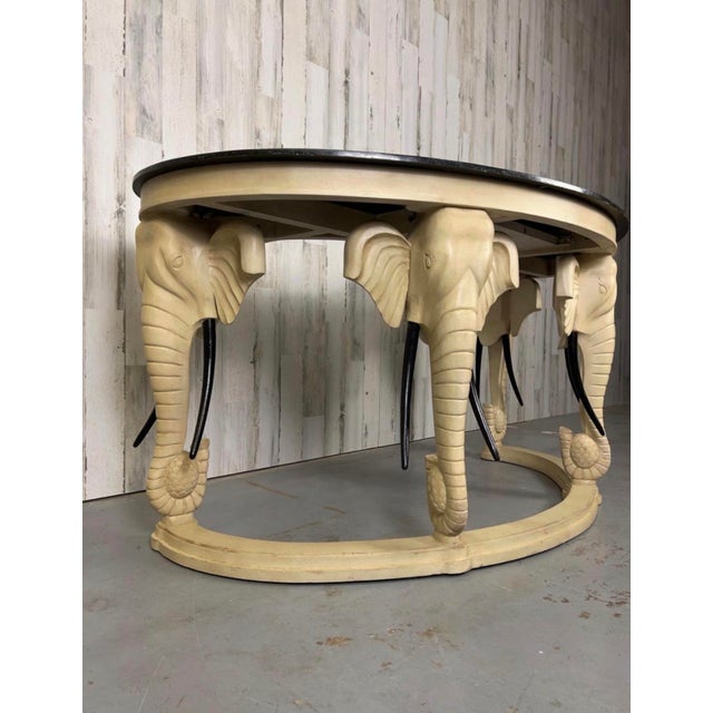 1990s Carved Wood Elephants With Tessellated Stone Top Desk For Sale - Image 12 of 17