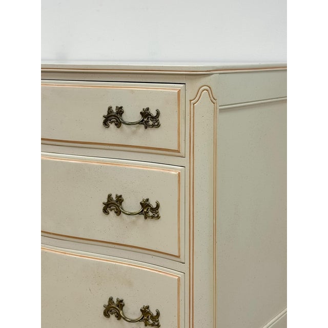 Wood Vintage Pair of Chests French Provincial White 3 Drawer Cabriole Leg Nightstands For Sale - Image 7 of 18