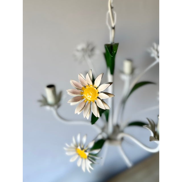 1970s Italian White Tole Daisy 3-Light Chandelier, 1970s For Sale - Image 5 of 18