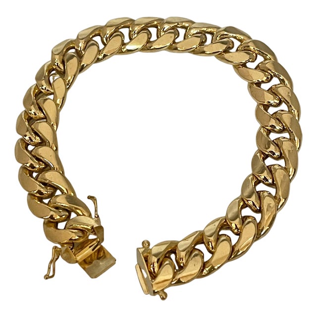 Vintage 14 Karat Yellow Gold 33.4Gm Cuban link Bracelet Unisex, 7.75 INCH For Sale