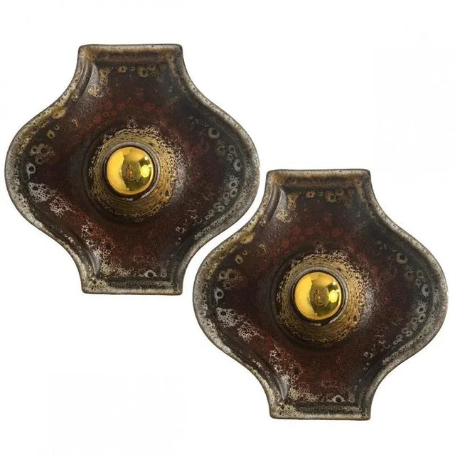 Oval Red Brown Green Ceramic Wall Lights, Germany, 1970s, Set of 3 For Sale - Image 13 of 16