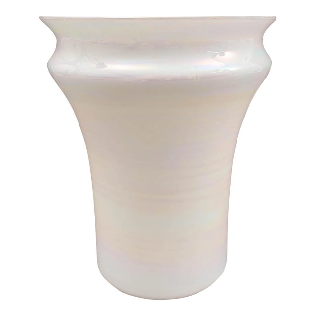 Mid 20th Century Sergio Asti Venini Signed Iridescent Opalescent White Glass Vase For Sale