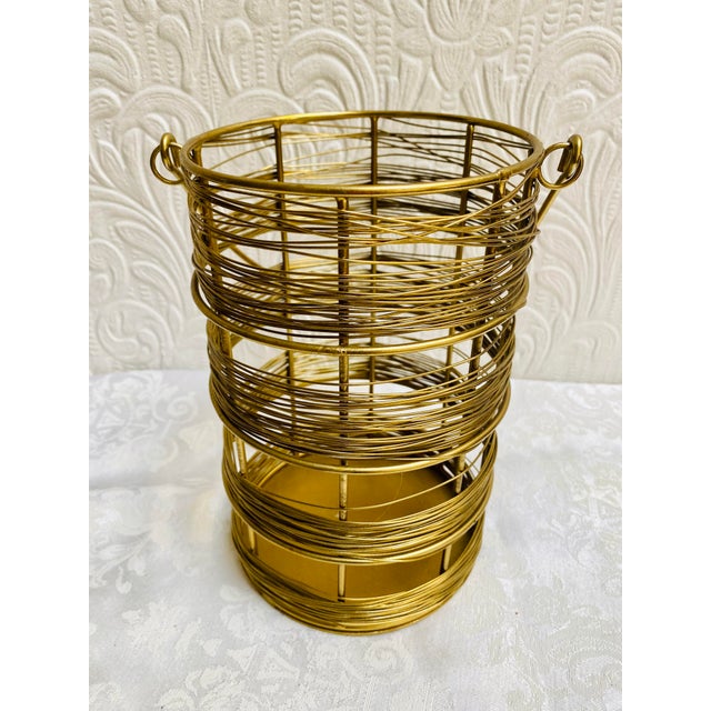 Brutalist Vintage Mid Century Brutalist Brass Wire Wine Bottle Holder For Sale - Image 3 of 9