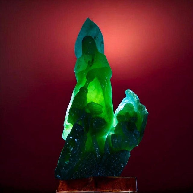 Translucent Jadeite Guanyin on Dragon Figurine For Sale - Image 12 of 14