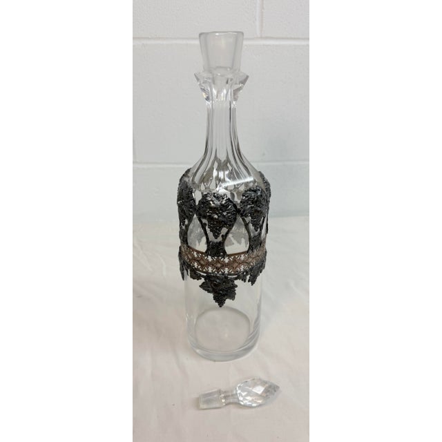 Antique Ornate Silverplate Bronze Over Glass Liquor Carafe Decanter Bottle Jar For Sale - Image 11 of 13