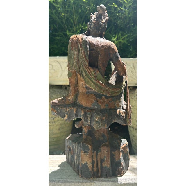 Carved and Painted Wooden Seated Figure of Guanyin — Qing Dynasty, 19th Century For Sale - Image 11 of 12