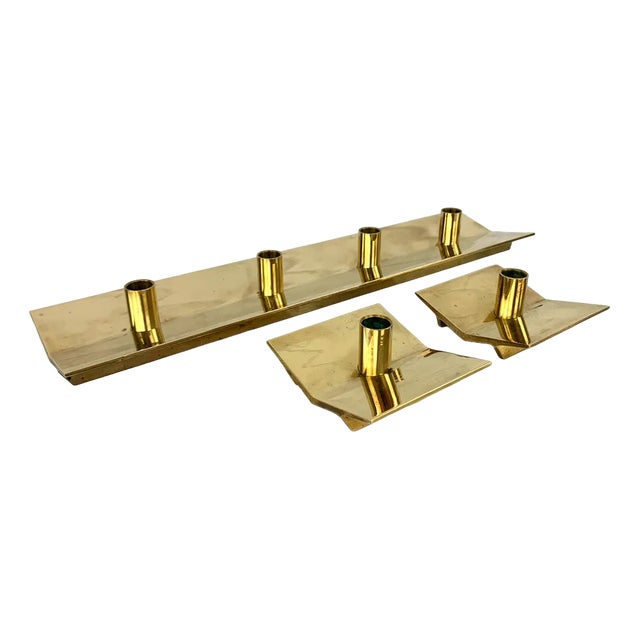 Scandinavian Candleholders in Brass by Pierre Forsell for Skultuna, 1960s, Set of 3 For Sale