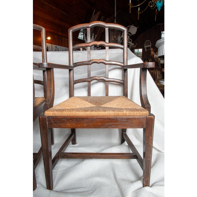 Pair Dutch Rush Seat Wood Arm Chairs For Sale - Image 10 of 12