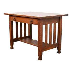 Antique Stickley Brothers Mission Oak Arts & Crafts Writing Desk or Library Table, Circa 1900