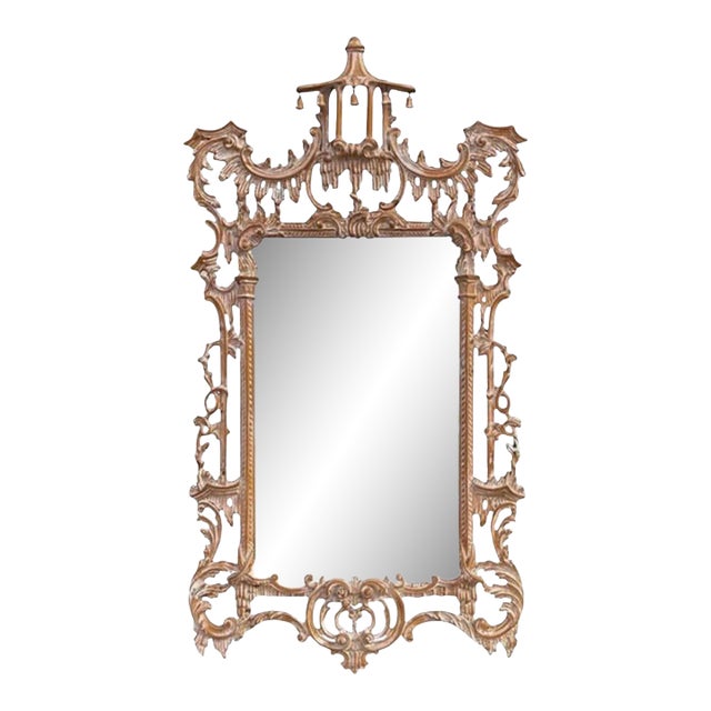 1970s Italian LaBarge Chinese Chippendale Carved Wood Pagoda Mirror For Sale