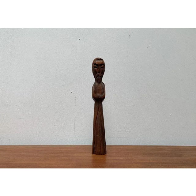 Vintage Wooden Sacral Figurine Sculpture For Sale - Image 11 of 18