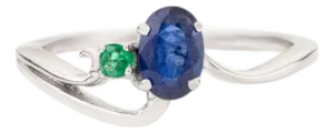 Dainty Blue Sapphire & Emerald Two Stone Promise Ring in 925 Silver - Size 7