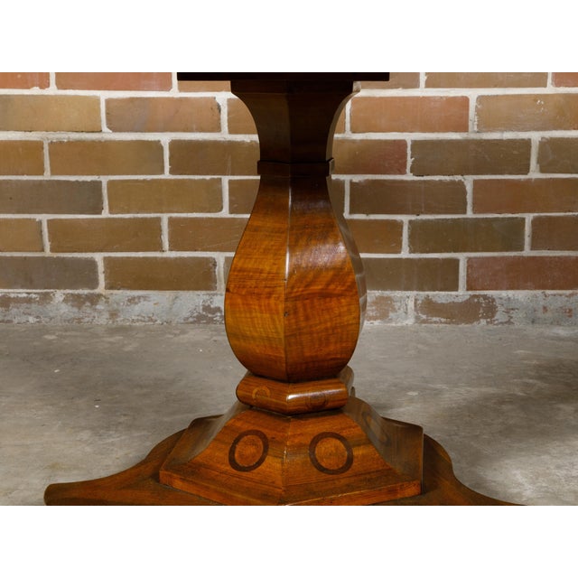 Biedermeier 19th Century Flamed Walnut Pedestal Table with Radiating Motif For Sale - Image 10 of 12