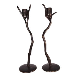 Contemporary Bronze Candlestick by Artist Gillberg Branch Design - a Pair For Sale