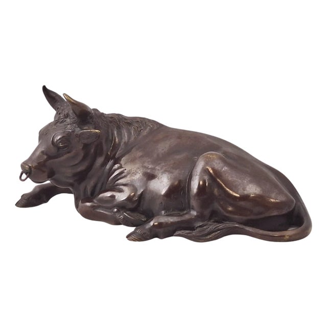 Japanese Meiji Artist, Sculpture of a Laying Bull, 19th Century, Bronze For Sale