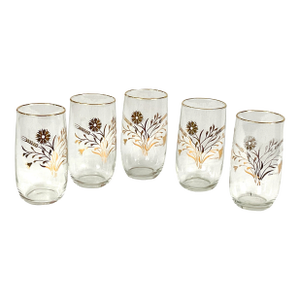 1960s David Douglas Signed -Gold Gilded Daisey Glasses- Set of 5