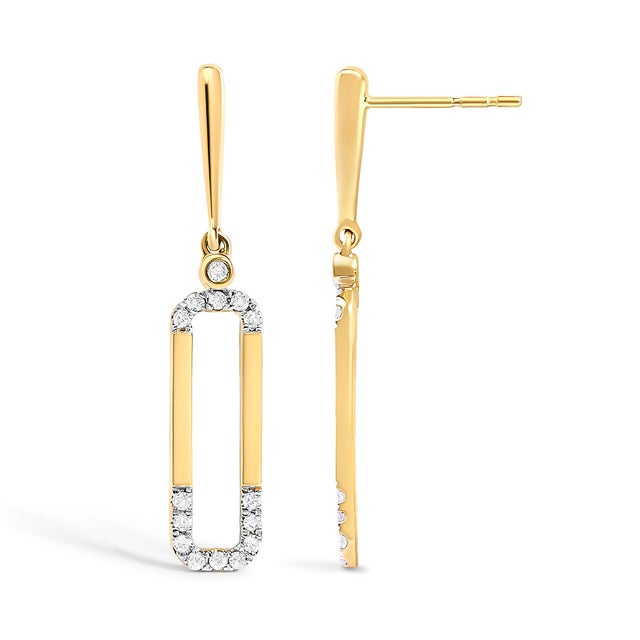 Haus of Brilliance 14K Yellow Gold 1/5 Cttw Diamond Paper Clip Dangle Earrings For Sale - Image 4 of 4