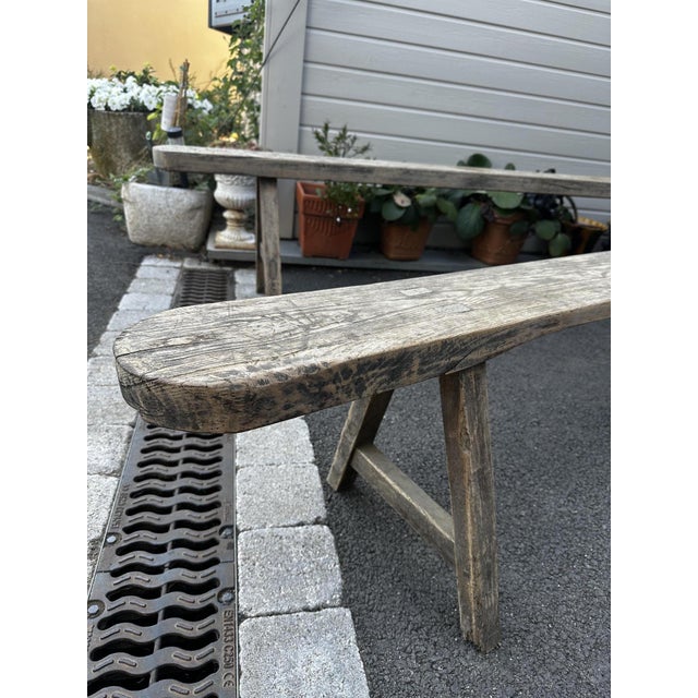 These two oak benches, very similar in design, make a charming mismatched pair. They differ slightly in height and width,...