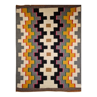 Vintage Navajo Rug, Eye Dazzler Pattern, Wool & Cotton, Native American Wall Art, 3x4 For Sale
