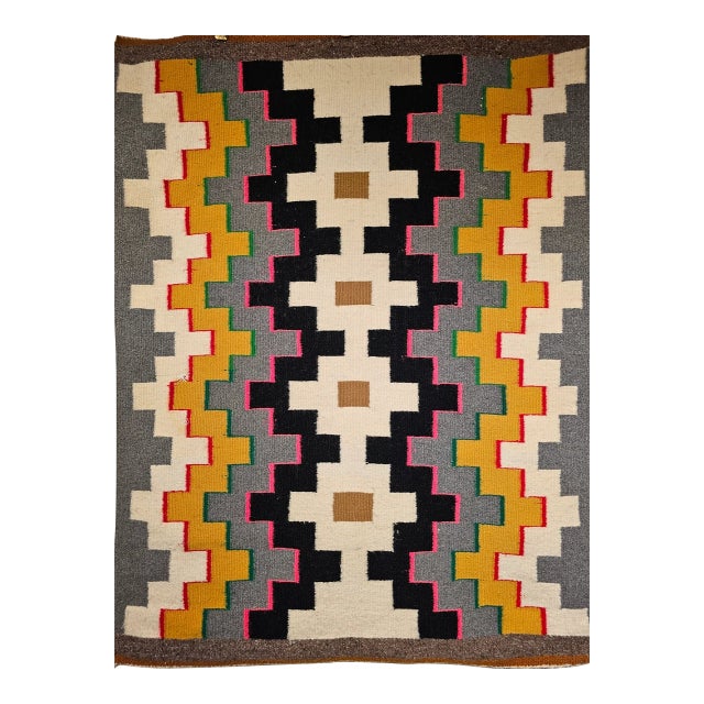 Vintage Navajo Rug, Eye Dazzler Pattern, Wool & Cotton, Native American Wall Art, 3x4 For Sale