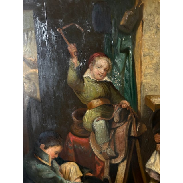 Framed Oil on Canvas "Boy on Saddle", Mid-20th Century