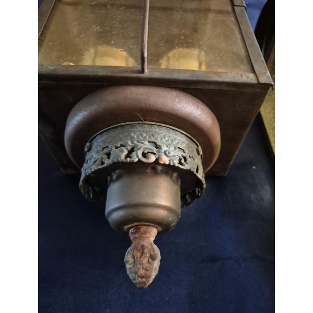 Mid-Century Modern Mid 20th Century Mid-Century Modern Colonial Style Brass Carriage House Wall Lanterns - A Pair For Sale - Image 3 of 10
