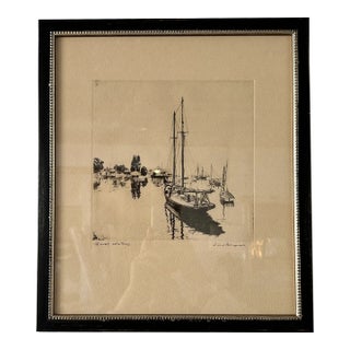 Framed Etching, Quiet Waters, Lionel Barrymore For Sale