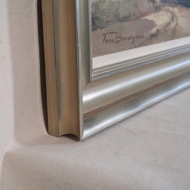 Mid 20th Century Large Custom Framed Italian Countryside Village Landscape Oil Painting by Toni Bordignon For Sale - Image 14 of 18