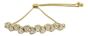 14K Yellow Gold Plated .925 Sterling Silver 1/2 Cttw Diamond Sideways Hearts Bolo Bracelet (H-I Color, I1-I2 Clarity) - 4���-10��� Adjustable