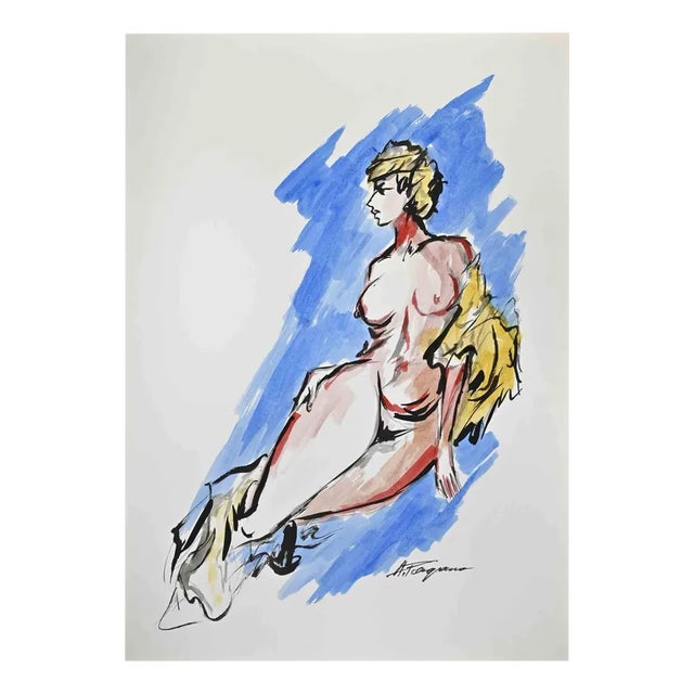 Arturo Pagano, Figure, Watercolor, 1980s For Sale