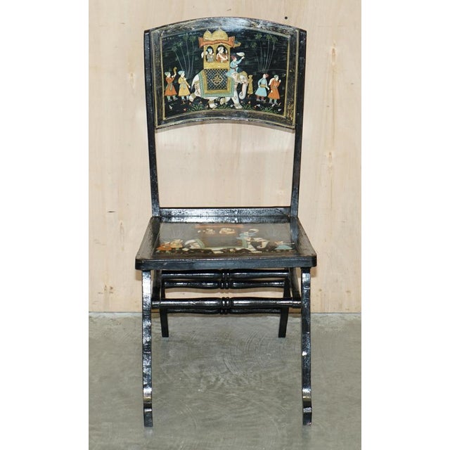 Set of Antique Indian Chinoiserie Campaign Folding Chairs For Sale - Image 3 of 18