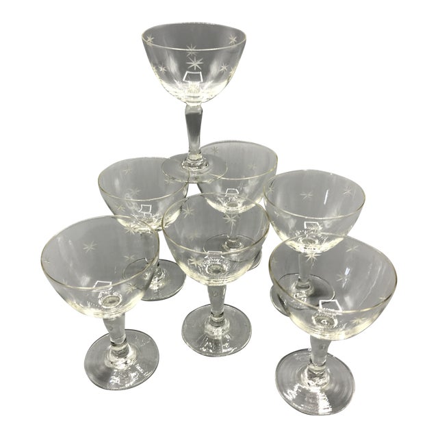 Noritake Starburst Hand Blown Crystal Cocktail Glasses Set of 7